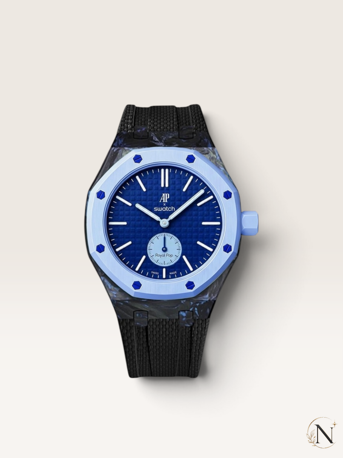 AP × Swatch ROYAL POP｜ブルーフォージドカーボン×ブラックラバー｜3時モデル