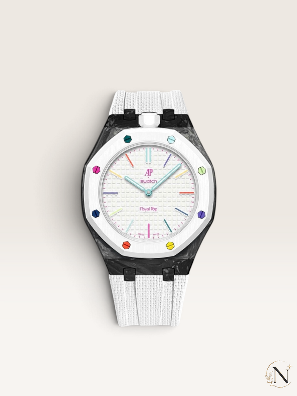 AP × Swatch ROYAL POP｜ホワイトフォージドカーボン×ホワイトラバー｜12時モデル