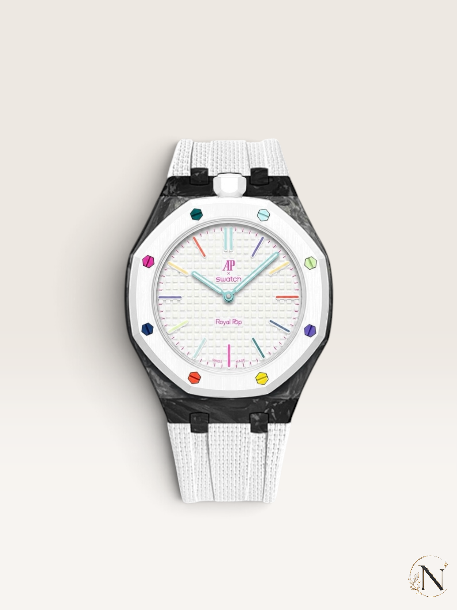 AP × Swatch ROYAL POP｜ホワイトフォージドカーボン×ホワイトラバー｜12時モデル