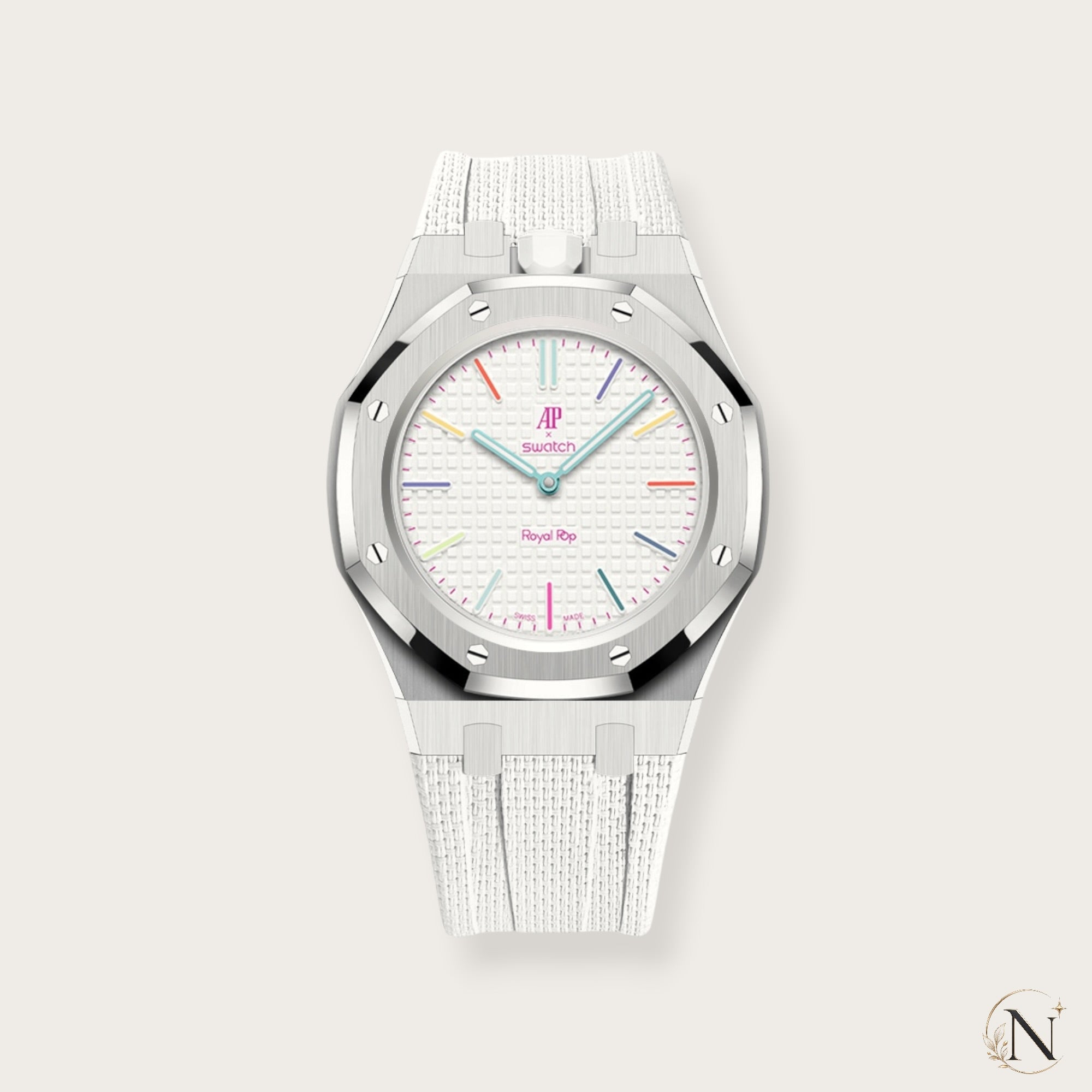 AP × Swatch ROYAL POP｜プレミアムステンレス×ラバー シルバー×ホワイト｜12時モデル