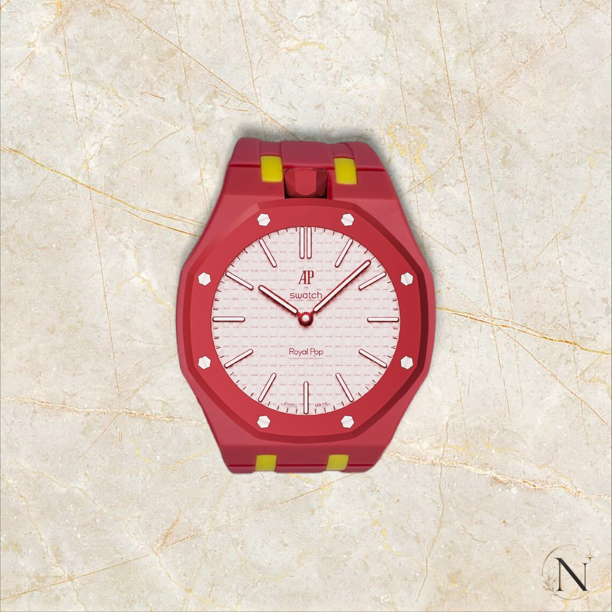 AP × Swatch ROYAL POP｜セラミック×ラバー ピンク×イエロー｜12時モデル