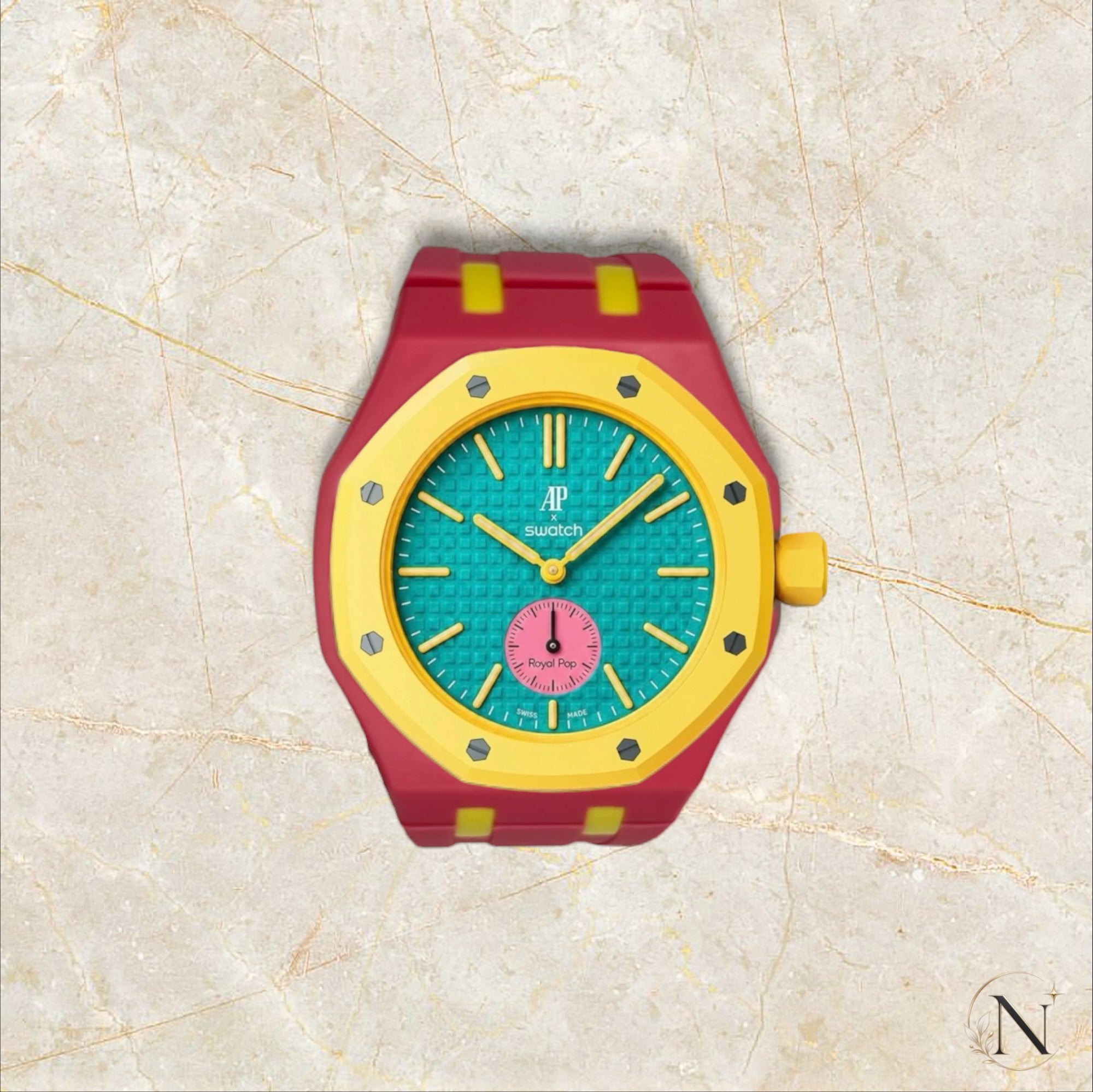 AP × Swatch ROYAL POP｜セラミック×ラバー ピンク×イエロー｜3時モデル
