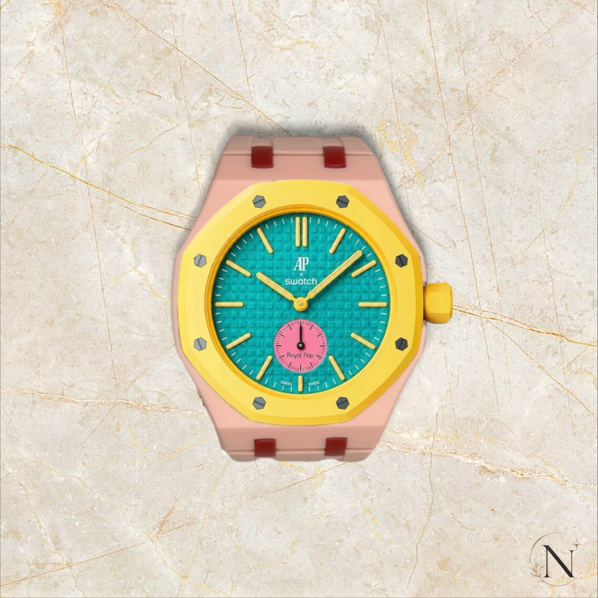 AP × Swatch ROYAL POP｜セラミック×ラバー ピンク×レッド｜3時モデル