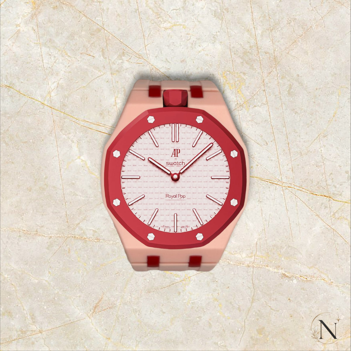 AP × Swatch ROYAL POP｜セラミック×ラバー ライトピンク×レッド｜12時モデル