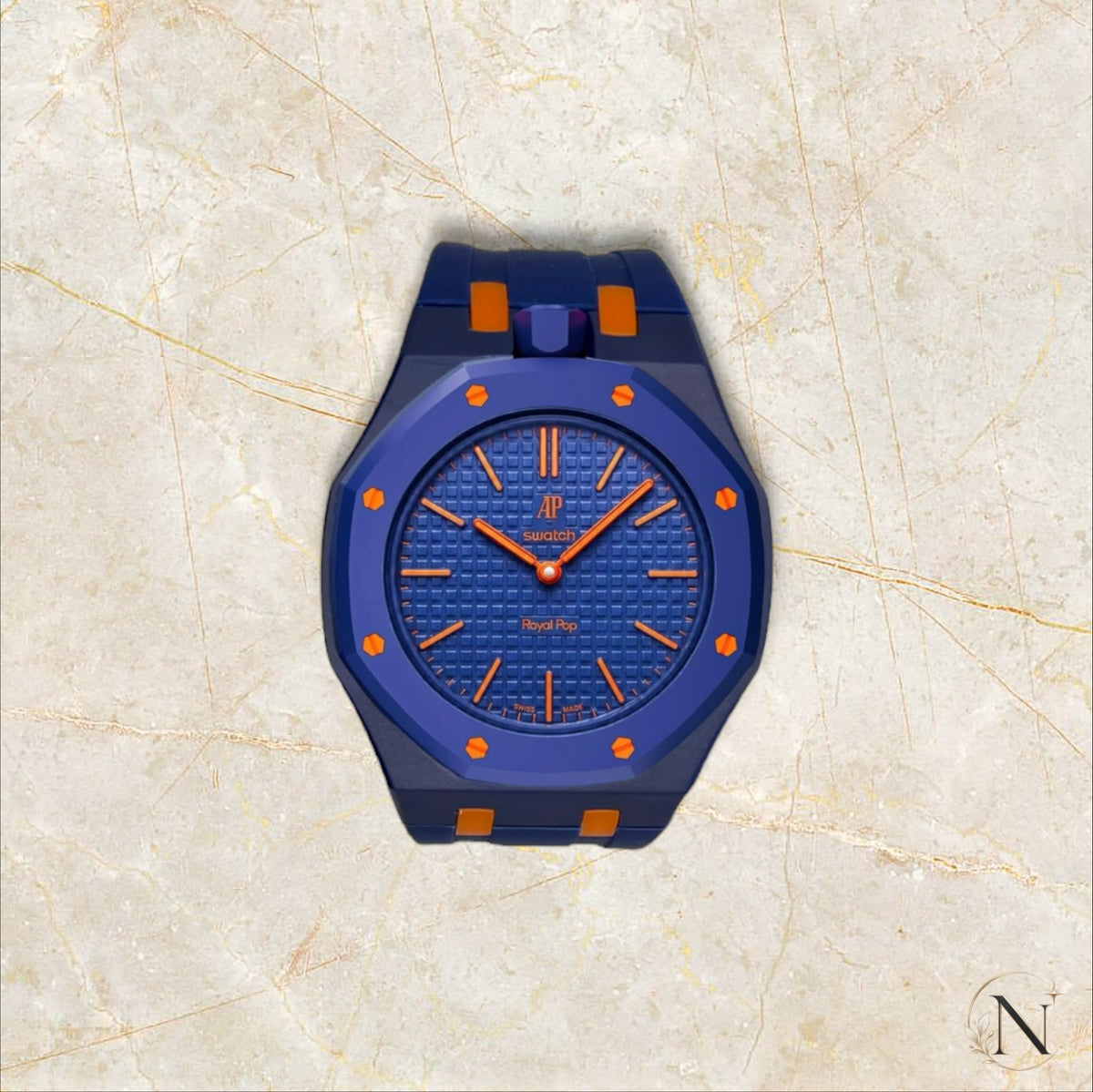 AP × Swatch ROYAL POP｜セラミック×ラバー ネイビー×オレンジ｜12時モデル