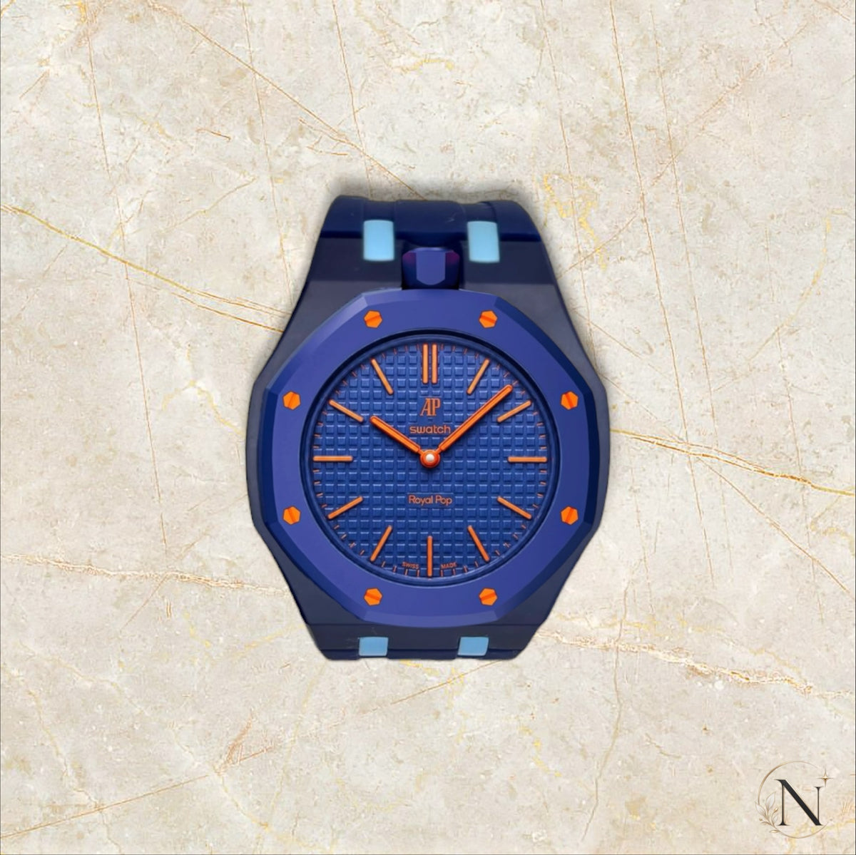 AP × Swatch ROYAL POP｜セラミック×ラバー ネイビー×ライトブルー｜12時モデル