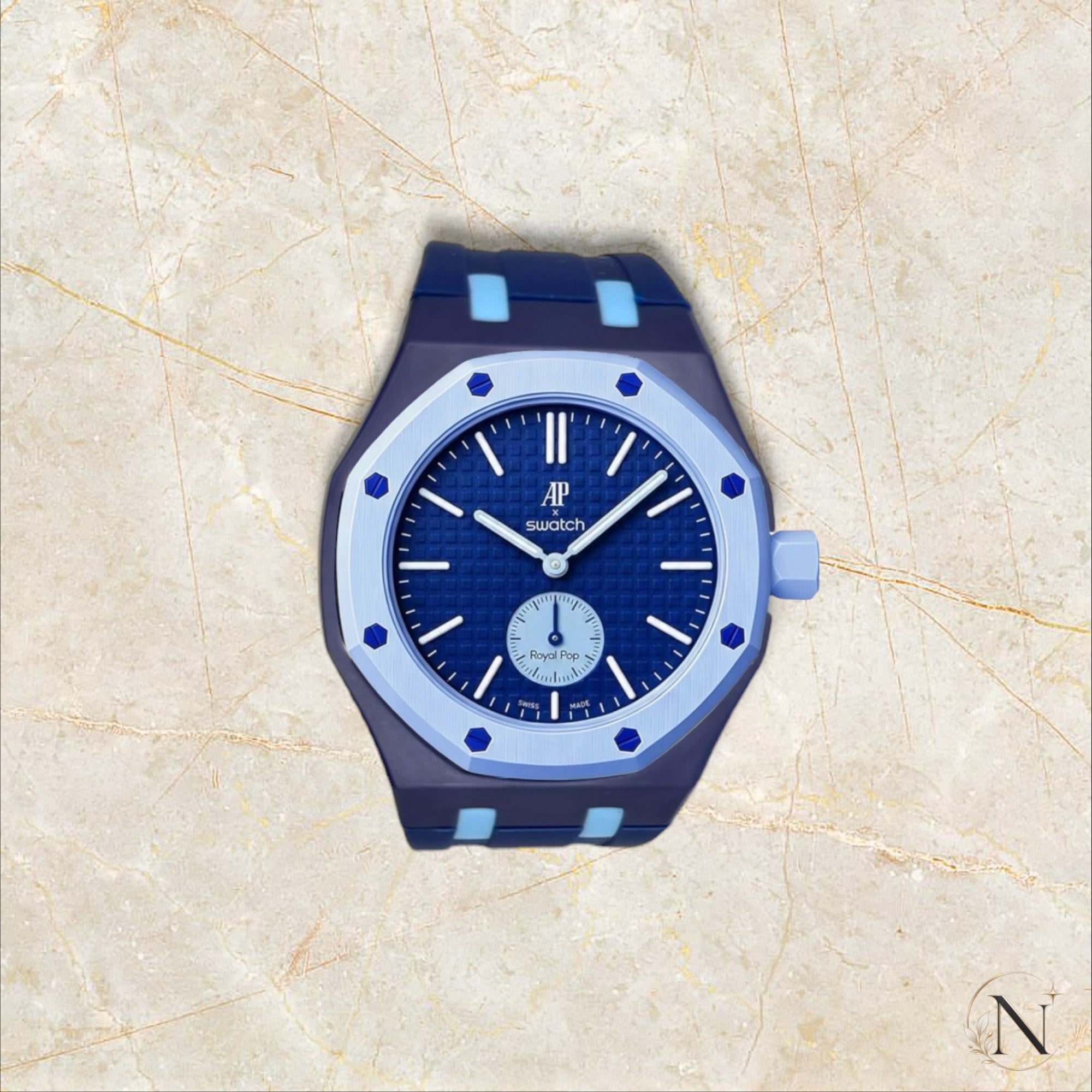 AP × Swatch ROYAL POP｜セラミック×ラバー ネイビー×ライトブルー｜3時モデル