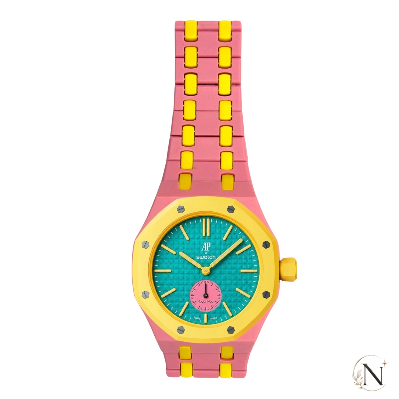 AP × Swatch ROYAL POP｜フルセラミック ピンク×イエロー｜12時モデル