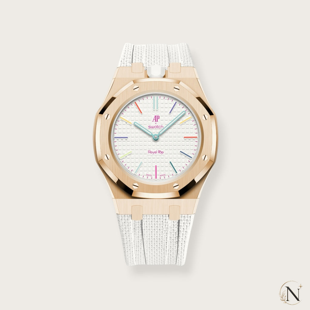 AP × Swatch ROYAL POP｜プレミアムステンレス×ラバー ローズゴールド×ホワイト｜12時モデル