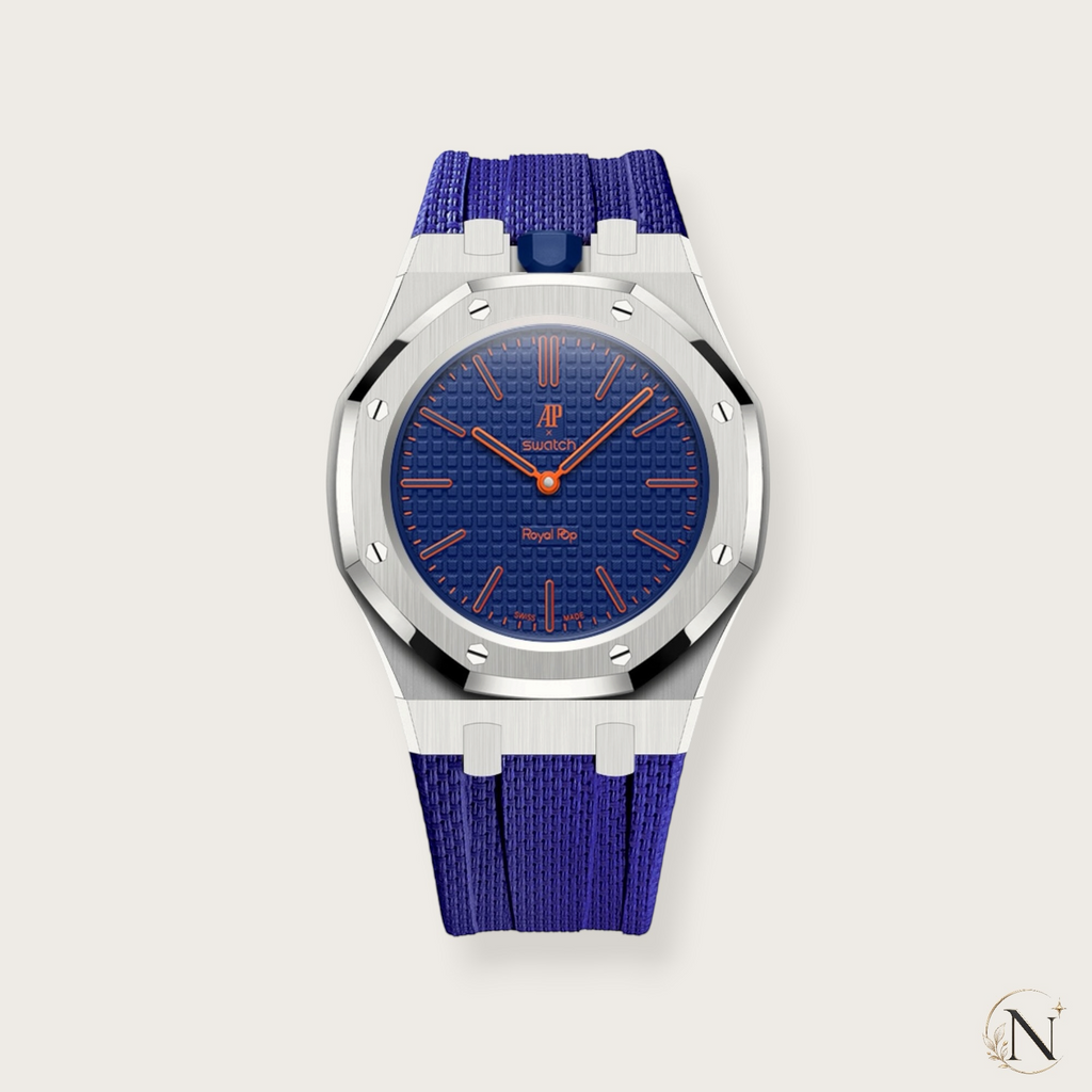 AP × Swatch ROYAL POP｜プレミアムステンレス×ラバー シルバー×ネイビー｜12時モデル