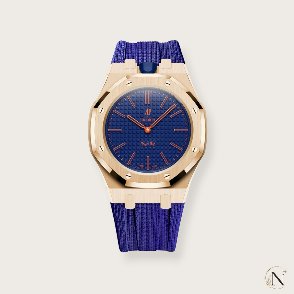AP × Swatch ROYAL POP｜プレミアムステンレス×ラバー ローズゴールド×ネイビー｜12時モデル