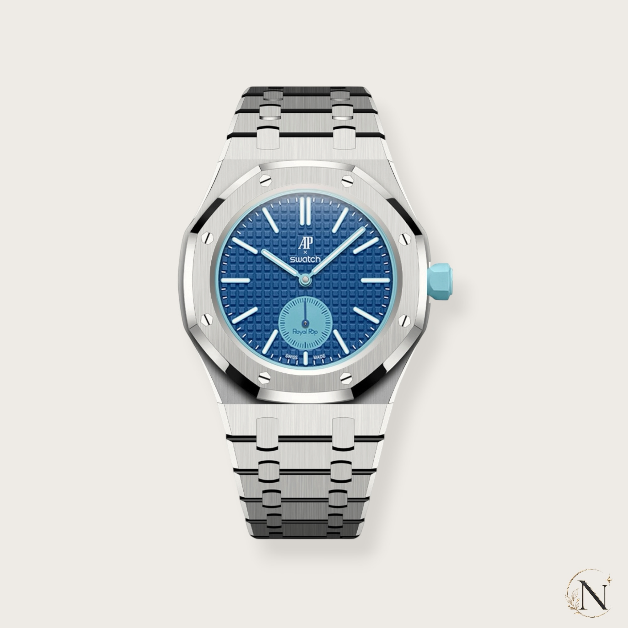 AP × Swatch ROYAL POP｜プレミアムフルステンレス シルバー｜3時モデル