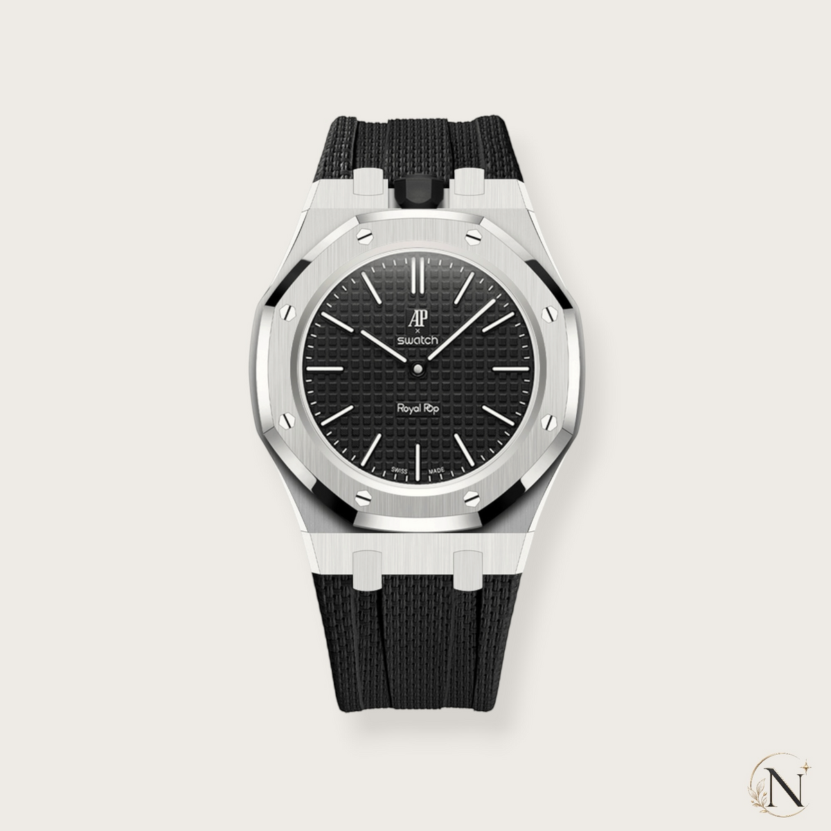 AP × Swatch ROYAL POP｜プレミアムステンレス×ラバー シルバー×ブラック｜12時モデル
