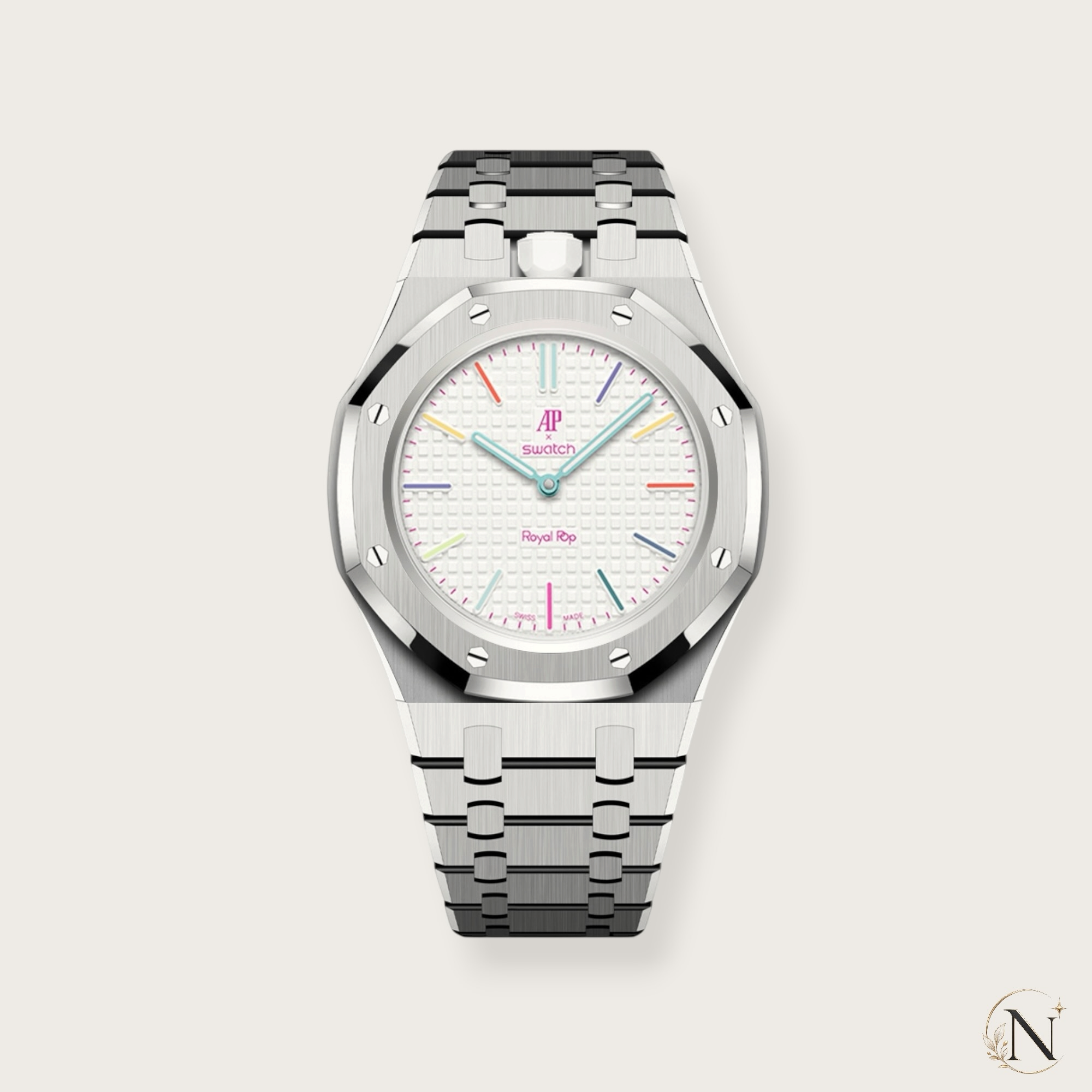 AP × Swatch ROYAL POP｜プレミアムフルステンレス シルバー｜12時モデル