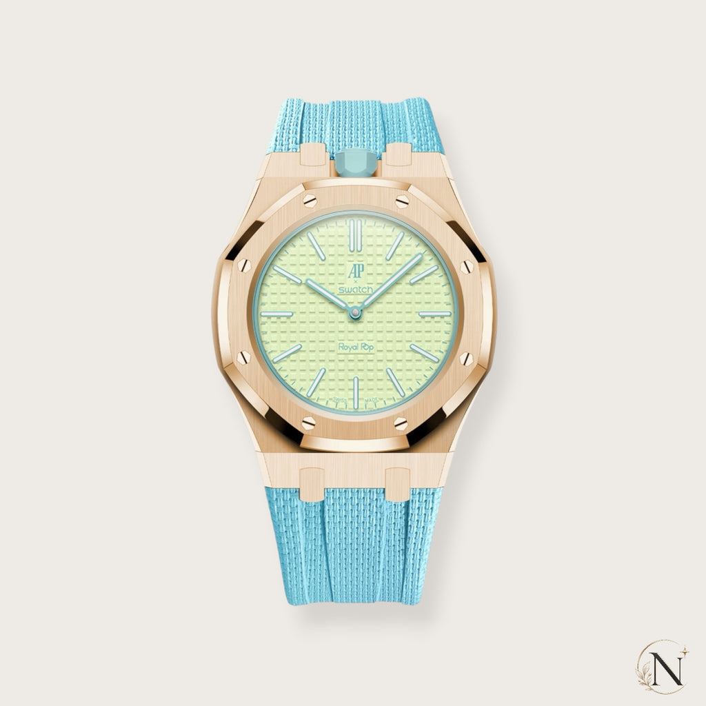AP × Swatch ROYAL POP｜プレミアムステンレス×ラバー ローズゴールド×ブルー｜3時モデル