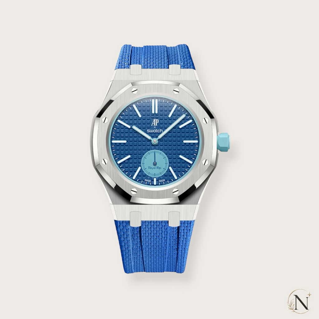 AP × Swatch ROYAL POP｜プレミアムステンレス×ラバー シルバー×ブルー｜3時モデル